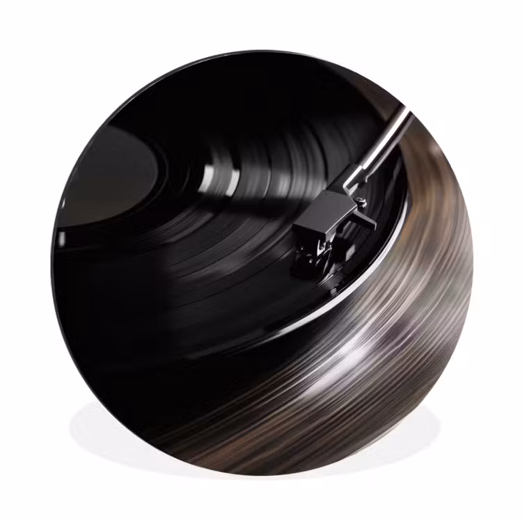 Close-up - Vinylplaat - Platenspeler - Zwart Wandcirkel aluminium klein -3d