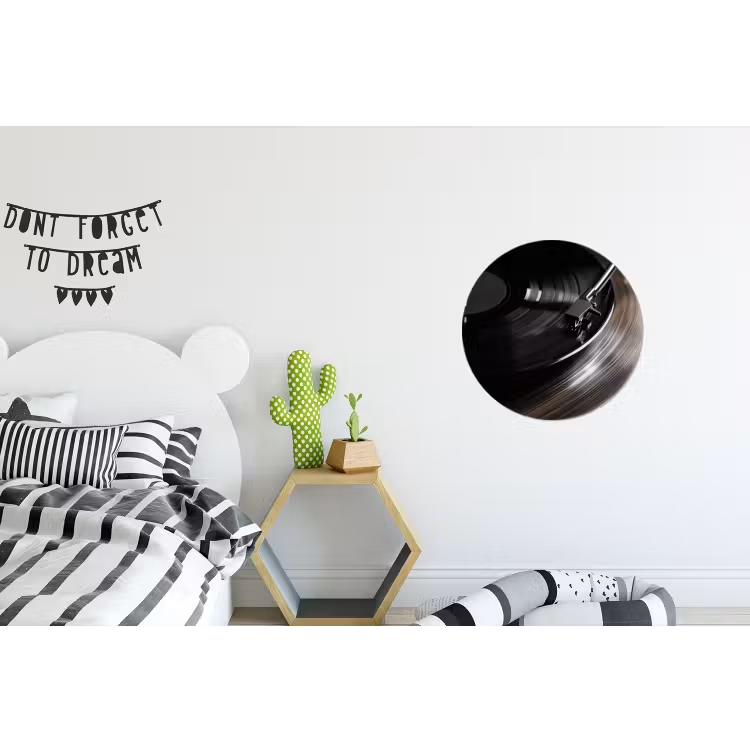 Close-up - Vinylplaat - Platenspeler - Zwart Wandcirkel aluminium klein -kinderkamer