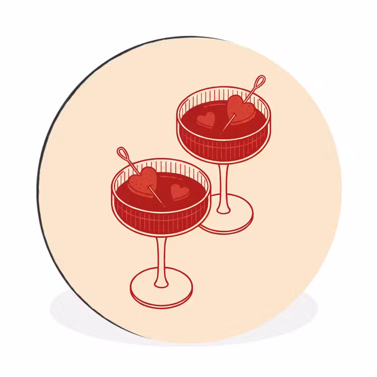 Cocktail - Hartjes - Liefde - Illustratie - Rood Wandcirkel aluminium klein -3d