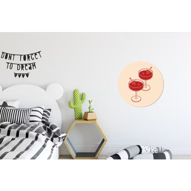Cocktail - Hartjes - Liefde - Illustratie - Rood Wandcirkel aluminium klein -kinderkamer