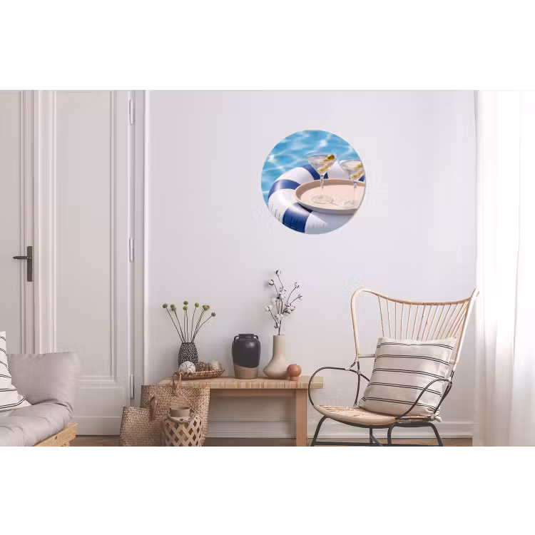 Cocktail - Zwembad - Zomer - Blauw Wandcirkel aluminium klein -woonkamer