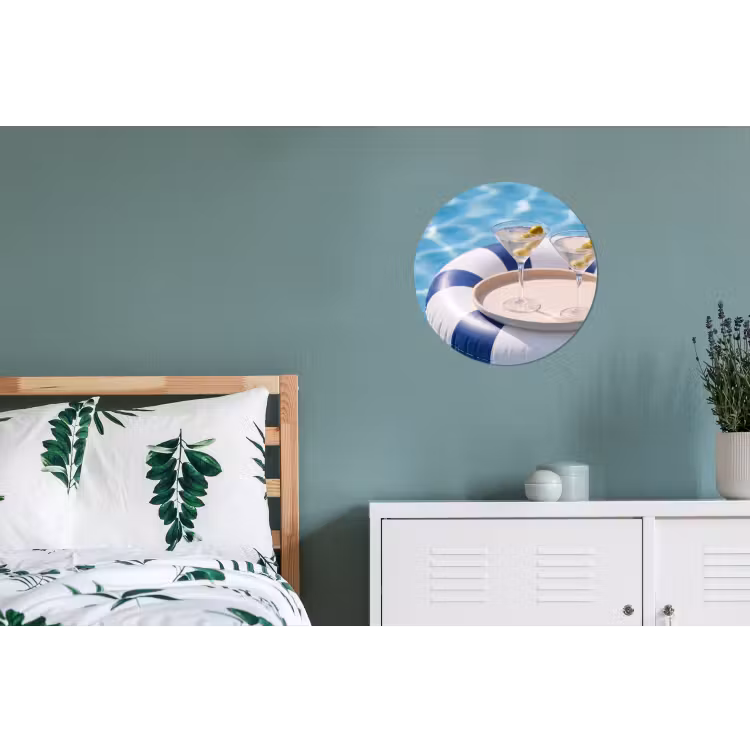 Cocktail - Zwembad - Zomer - Blauw Wandcirkel aluminium klein -slaapkamer