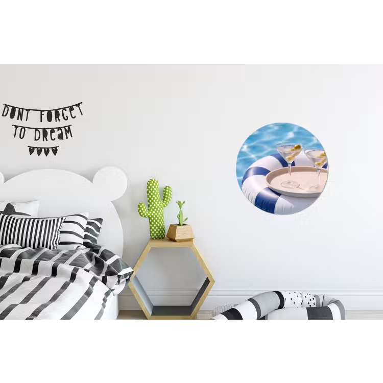 Cocktail - Zwembad - Zomer - Blauw Wandcirkel aluminium klein -kinderkamer