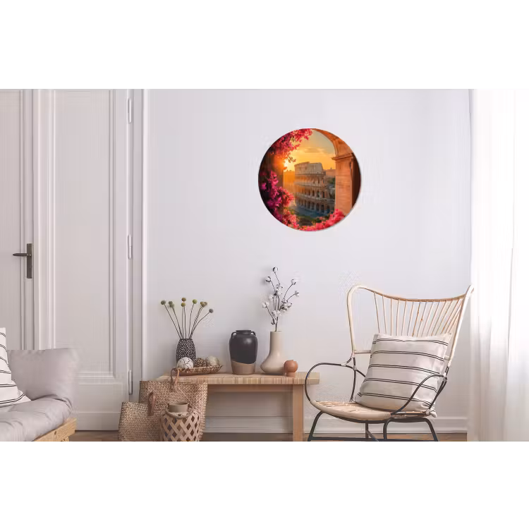 Colosseum - Rome - Roze Bloemen Wandcirkel aluminium klein -woonkamer