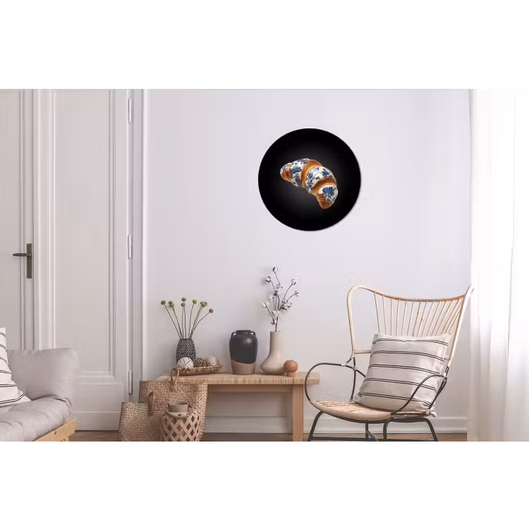 Croissant - Bloemenpatroon - Delftsblauw Wandcirkel aluminium klein -woonkamer