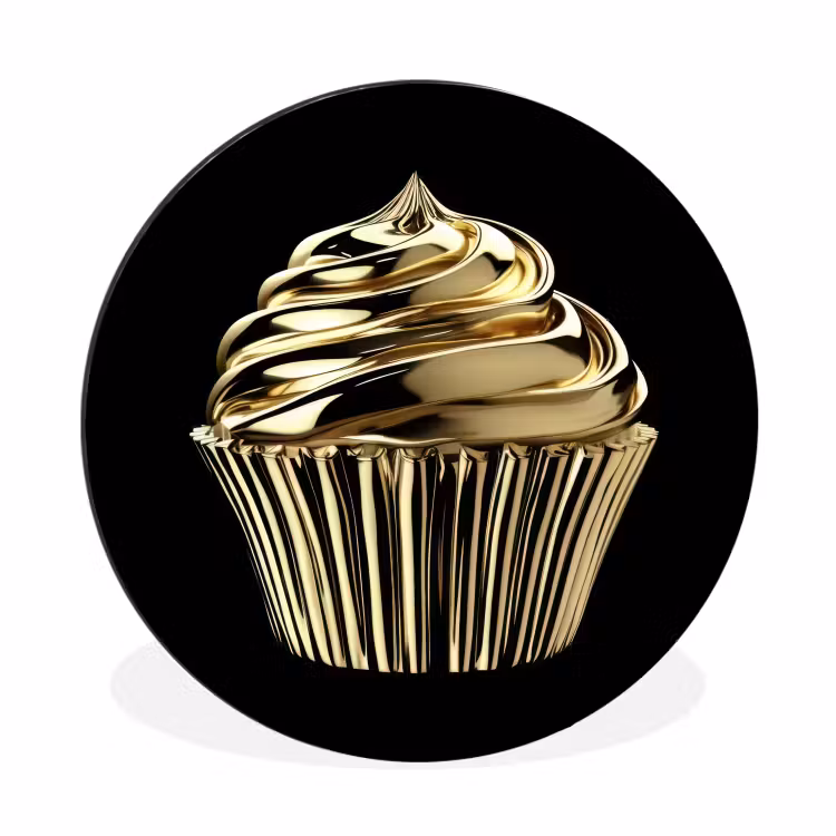 Cupcake - Eten - Goud - Zwart Wandcirkel aluminium klein -3d