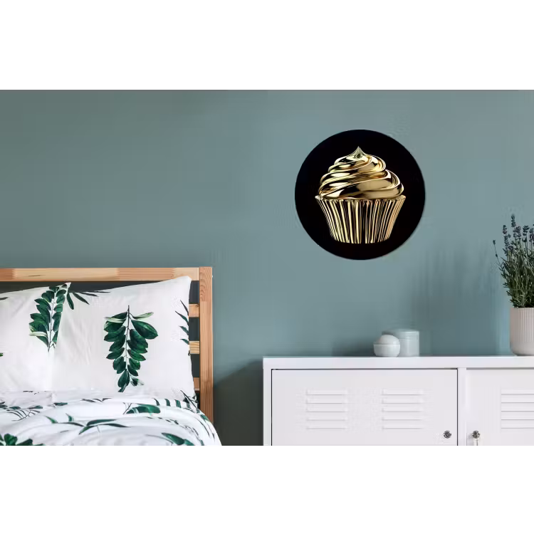 Cupcake - Eten - Goud - Zwart Wandcirkel aluminium klein -slaapkamer