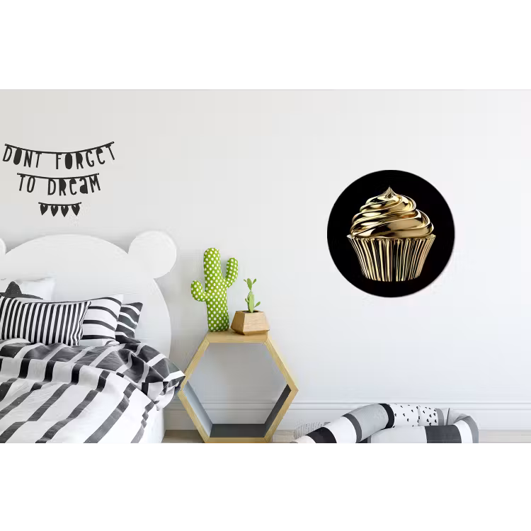 Cupcake - Eten - Goud - Zwart Wandcirkel aluminium klein -kinderkamer