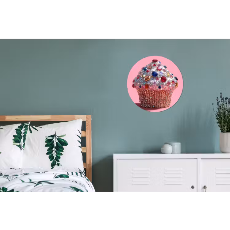 Cupcake - Kleurrijk - Edelstenen Wandcirkel aluminium klein -slaapkamer