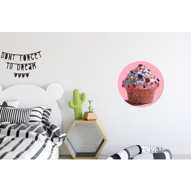 Cupcake - Kleurrijk - Edelstenen Wandcirkel aluminium klein -kinderkamer