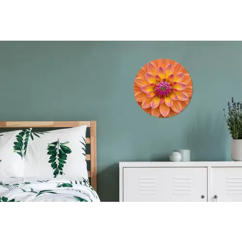 Dahlia - Bloem - Oranje Wandcirkel aluminium klein -slaapkamer