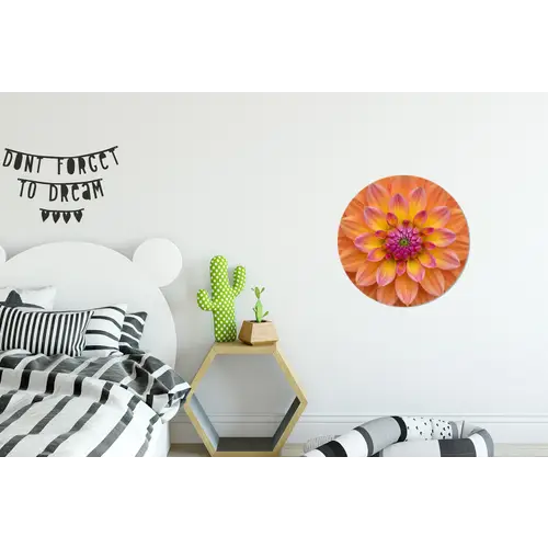 Dahlia - Bloem - Oranje Wandcirkel aluminium klein -kinderkamer