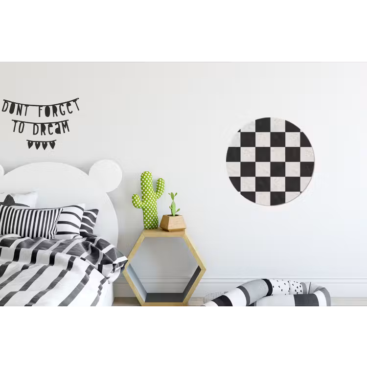 Dambord - Marmer - Zwart - Wit Wandcirkel aluminium klein 190 -kinderkamer