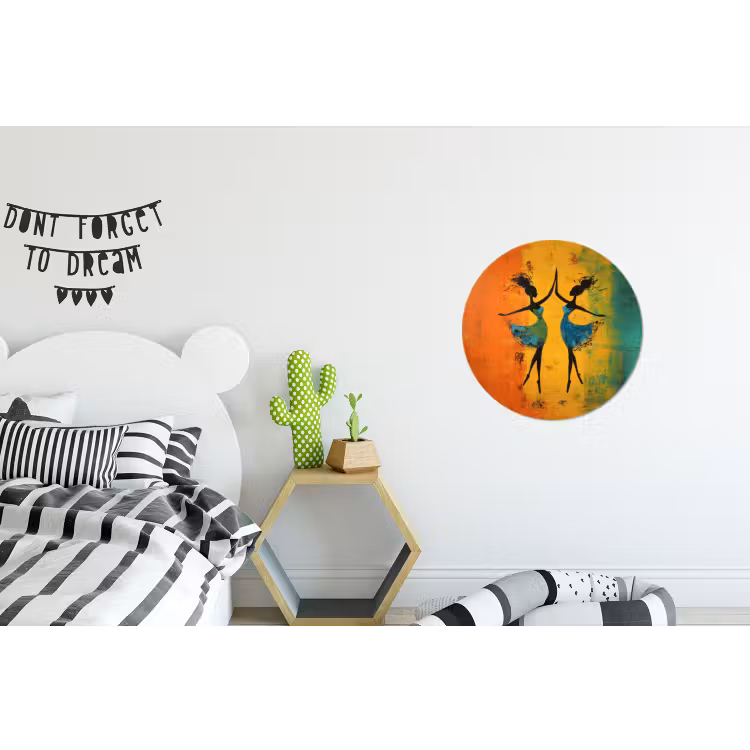 Dansen - Vrouwen - Verfstructuur Wandcirkel aluminium klein -kinderkamer