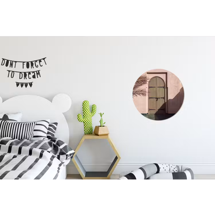 Deur - Hout - Architectuur - Groen - Rustiek Wandcirkel aluminium klein -kinderkamer