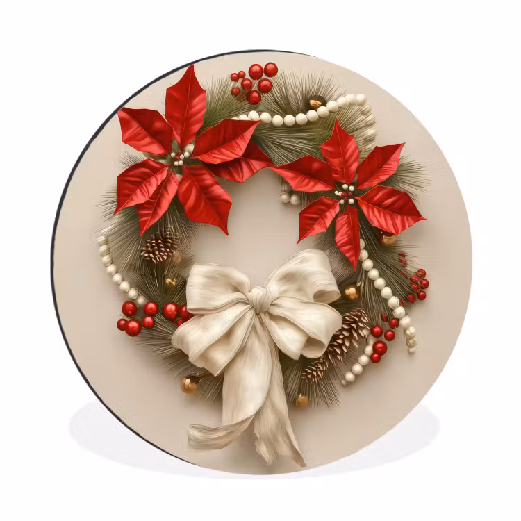 Deurkrans - Strik - Kerst - Rood - Groen Wandcirkel aluminium klein -3d