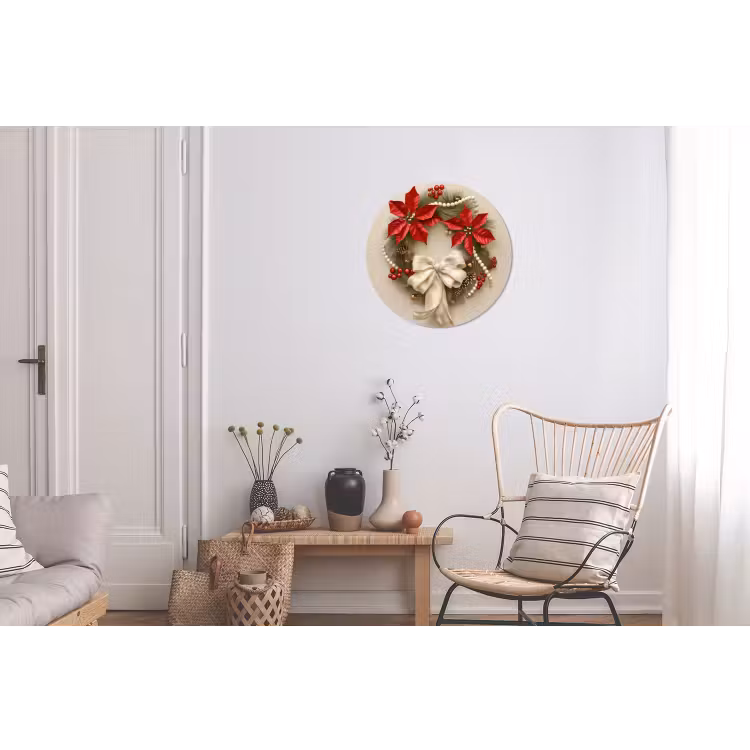 Deurkrans - Strik - Kerst - Rood - Groen Wandcirkel aluminium klein -woonkamer