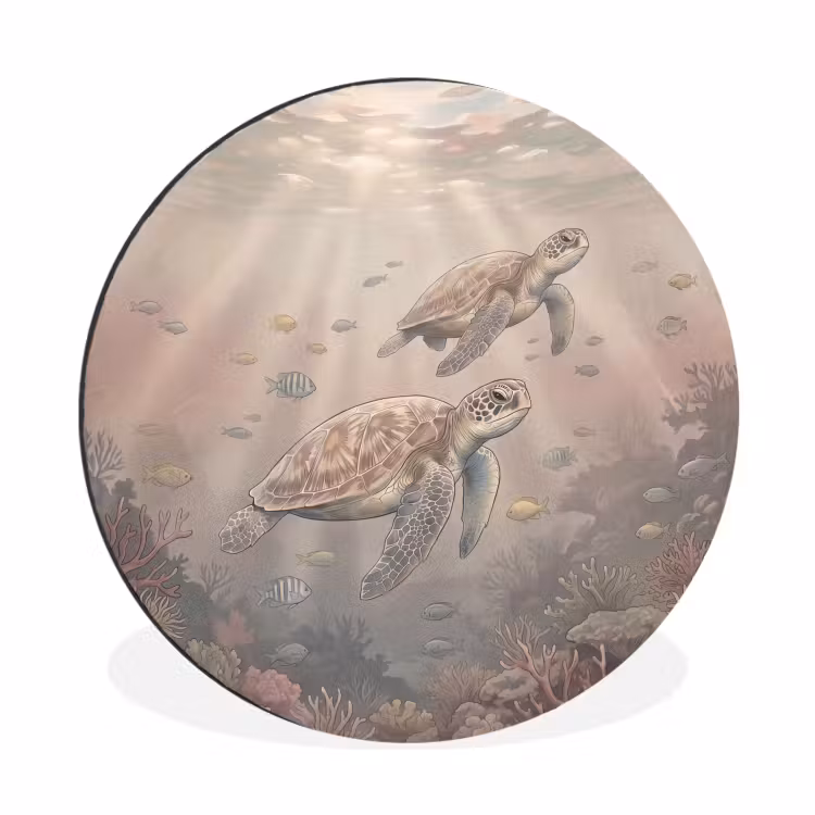 Dier - Onderwater - Oceaan - Illustratie - Zeeleven Wandcirkel aluminium klein -3d