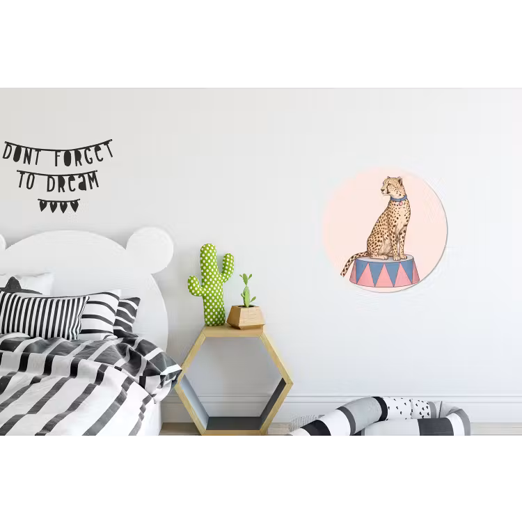 Dieren - Circus - Illustratie - Vintage - Roze Wandcirkel aluminium klein -kinderkamer