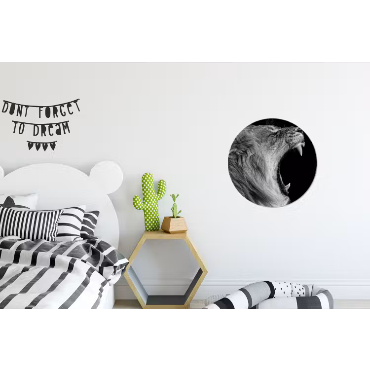 Dieren - Leeuw - Zwart - Wit - Portret Wandcirkel aluminium klein -kinderkamer