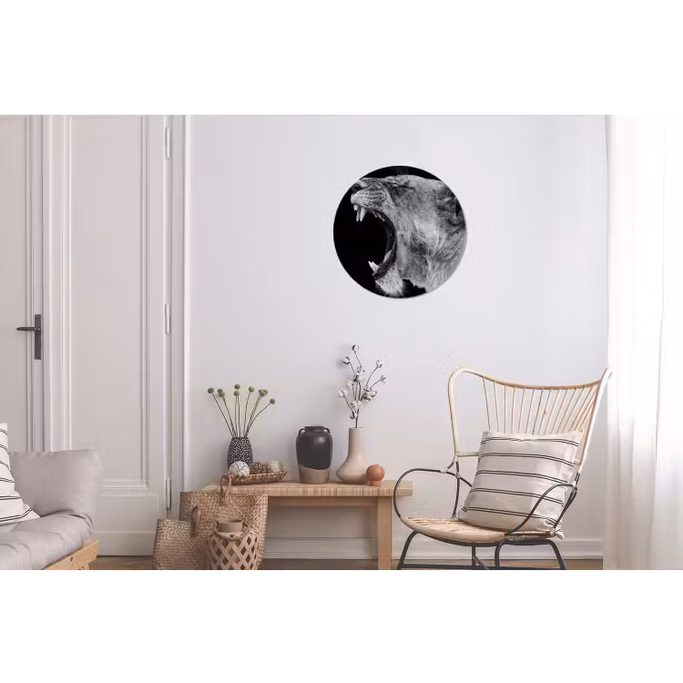 Dieren - Leeuw - Zwart - Wit - Portret Wandcirkel aluminium klein -woonkamer