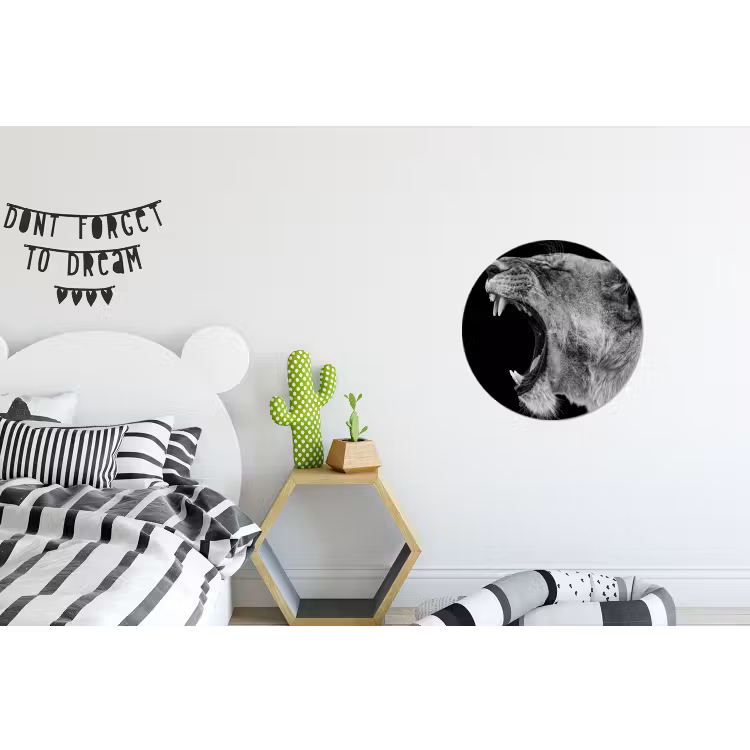 Dieren - Leeuw - Zwart - Wit - Portret Wandcirkel aluminium klein -kinderkamer