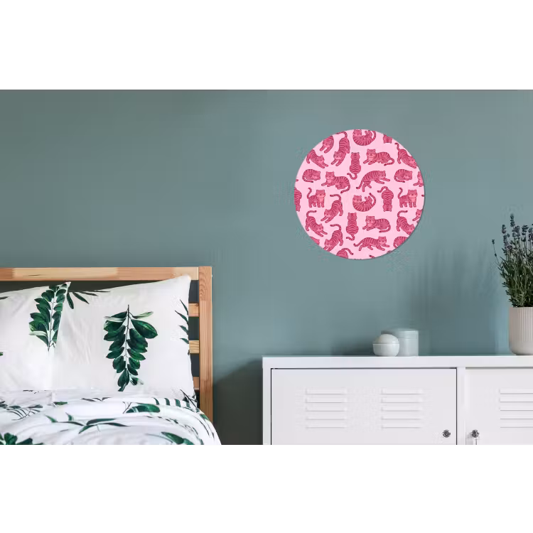 Dieren - Patroon - Roze - Speels - Cartoon Wandcirkel aluminium klein -slaapkamer