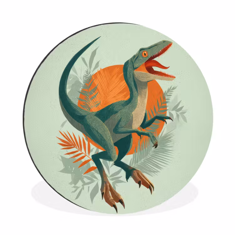 Dino - Bladeren - Grafisch - Groen Wandcirkel aluminium klein -3d