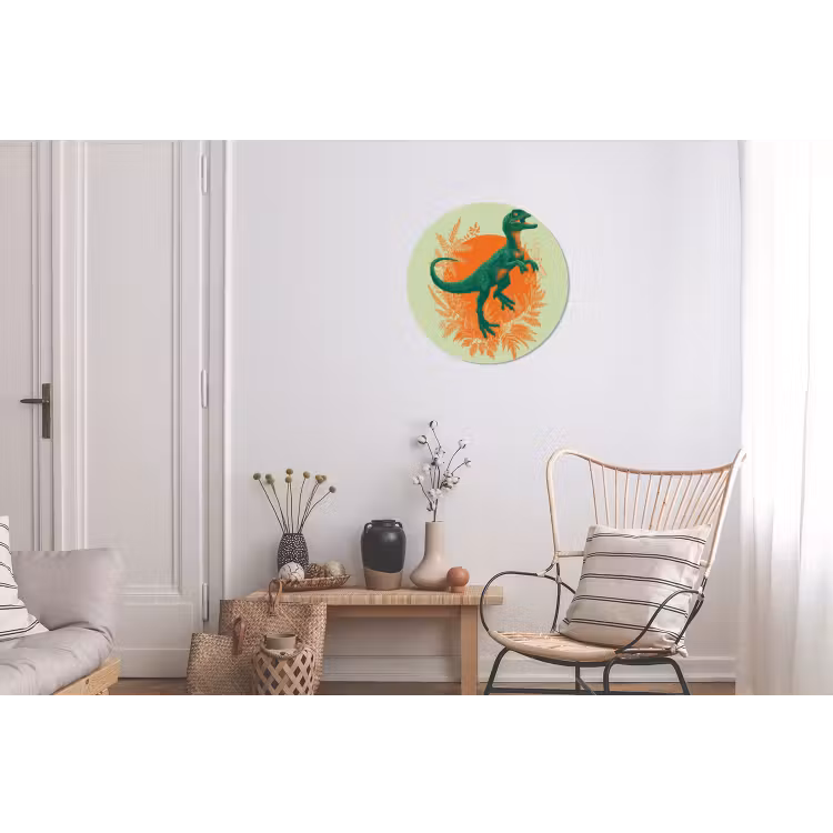 Dinosaurus - Groen - Planten - Cirkel Wandcirkel aluminium klein -woonkamer