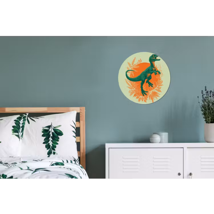 Dinosaurus - Groen - Planten - Cirkel Wandcirkel aluminium klein -slaapkamer