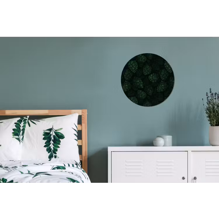 Donker - Groen - Hopbellen - Botanisch - Illustratie Wandcirkel aluminium klein 190 -slaapkamer