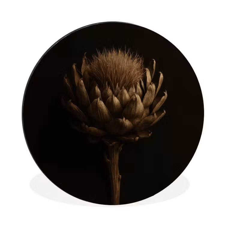 Donkerbruin - Bloem - Textuur - Artisjok Wandcirkel aluminium klein -3d