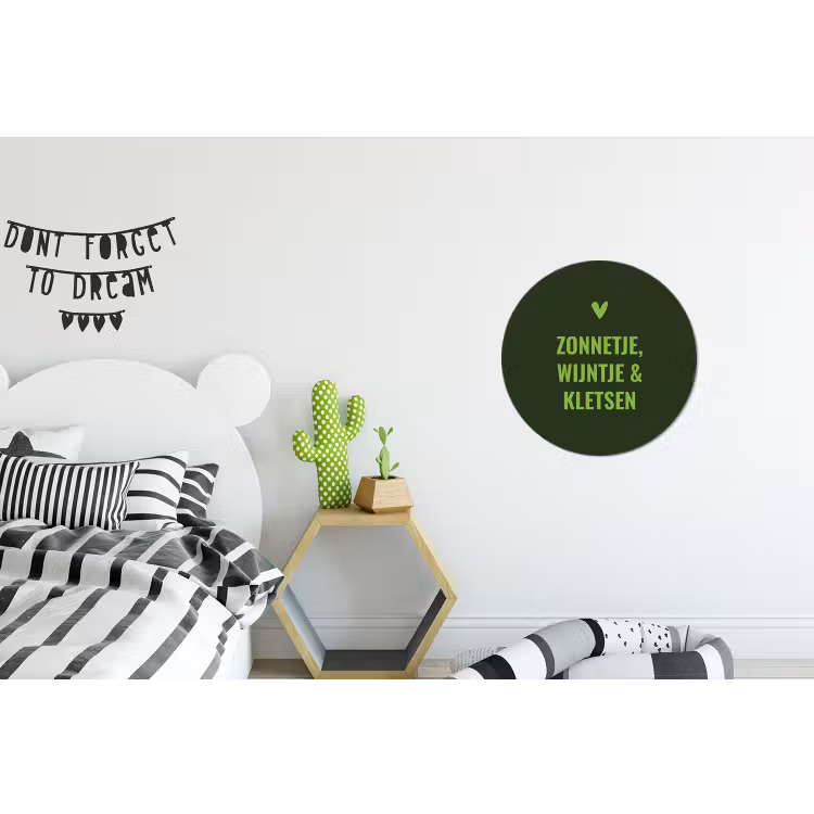 Donkergroen - Quote - Zon - Zomer Wandcirkel aluminium klein -kinderkamer