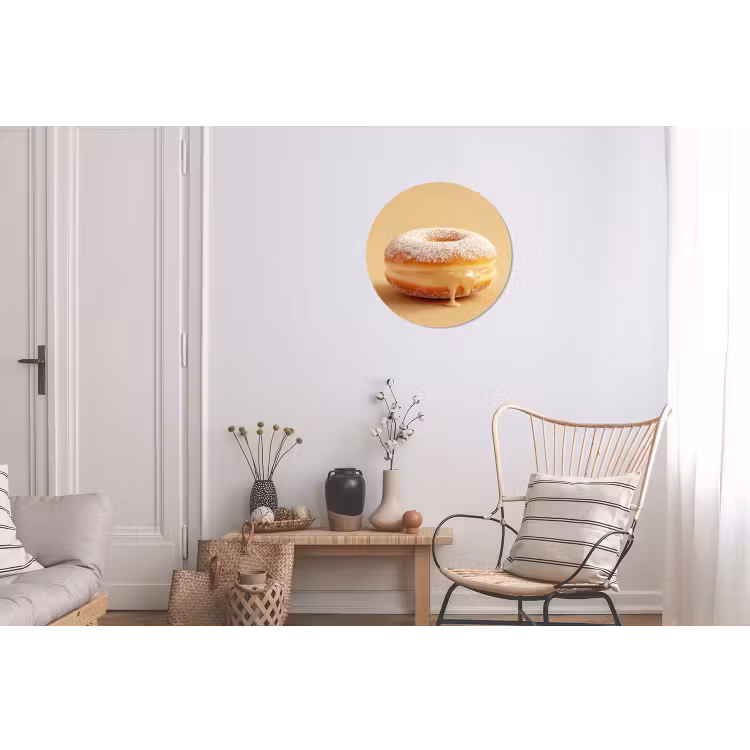 Donut - Romig - Poedersuiker - Beige Wandcirkel aluminium klein -woonkamer