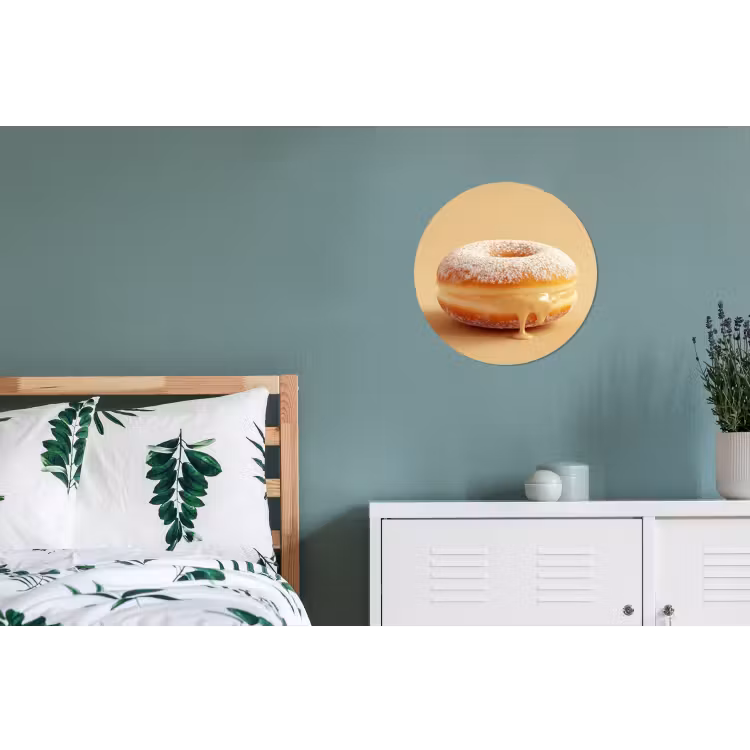 Donut - Romig - Poedersuiker - Beige Wandcirkel aluminium klein -slaapkamer