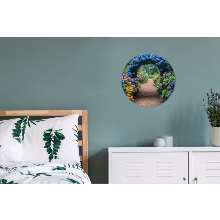 Doorkijk - Bloemen - Hortensia - Pad Wandcirkel aluminium klein -slaapkamer