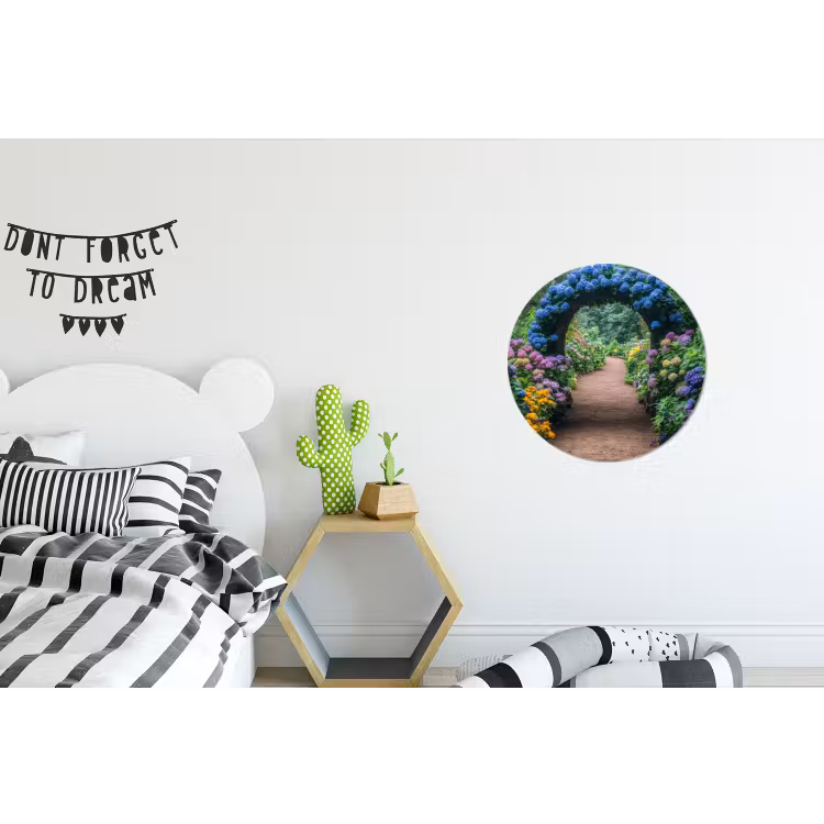 Doorkijk - Bloemen - Hortensia - Pad Wandcirkel aluminium klein -kinderkamer