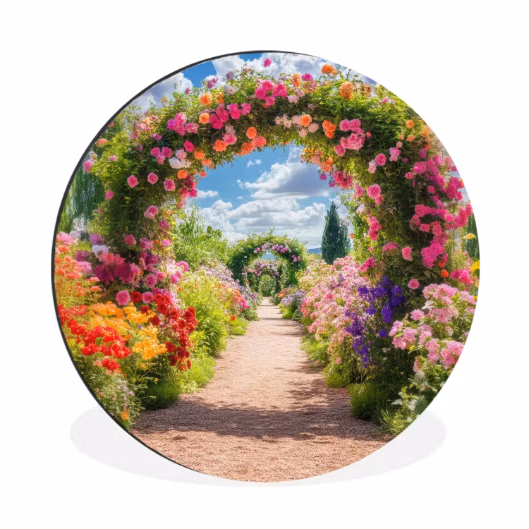 Doorkijk - Bloemen - Kleurrijk - Natuur Wandcirkel aluminium klein -3d