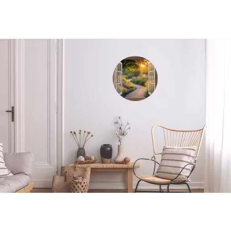 Doorkijk - Bloemen - Natuur - Zon - Pad Wandcirkel aluminium klein -woonkamer