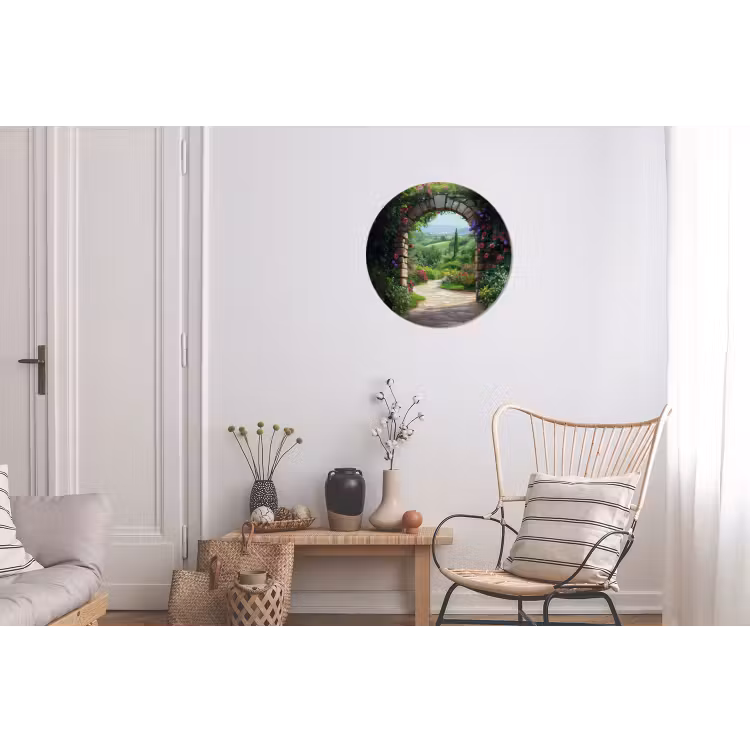 Doorkijk - Landschap - Bloemen - Pad - Uitzicht Wandcirkel aluminium klein -woonkamer