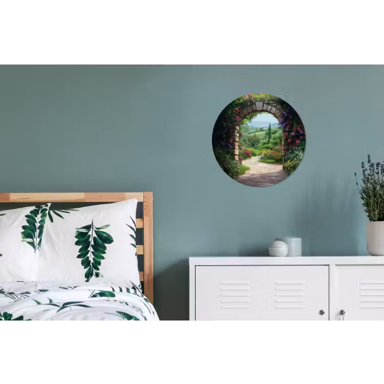 Doorkijk - Landschap - Bloemen - Pad - Uitzicht Wandcirkel aluminium klein -slaapkamer