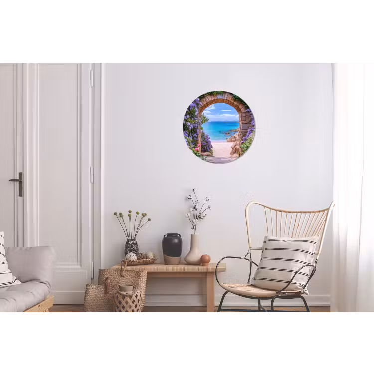 Doorkijk - Poort - Zee - Strand - Rotsen Wandcirkel aluminium klein -woonkamer