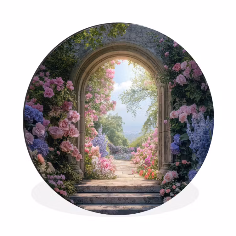 Doorkijk - Rozen - Vintage - Bloemen Wandcirkel aluminium klein -3d