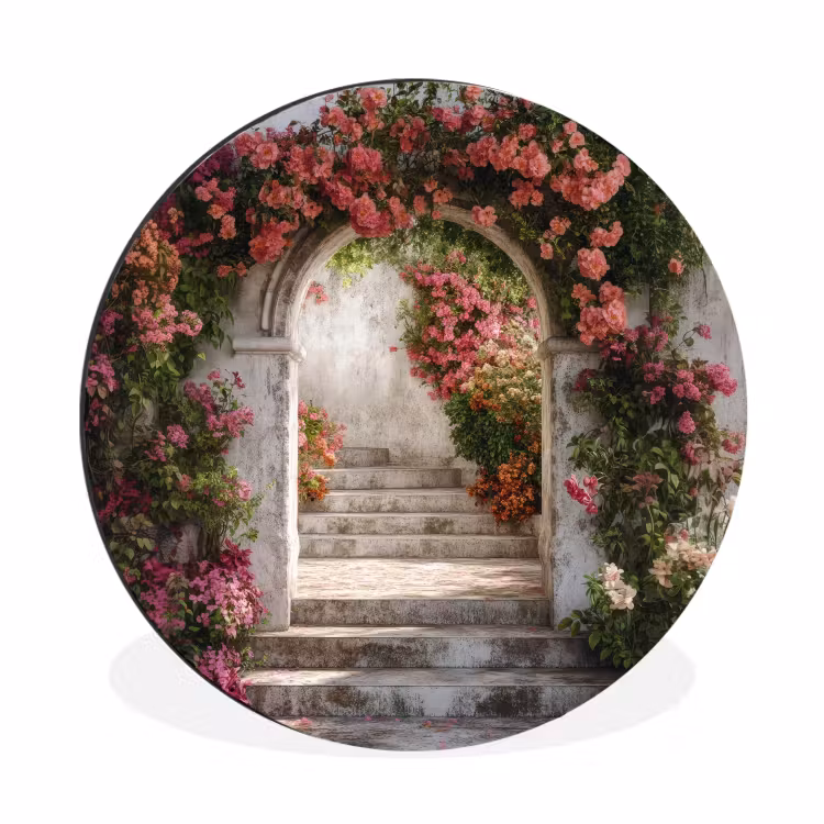 Doorkijk - Rozen - Vintage - Poort Wandcirkel aluminium klein -3d