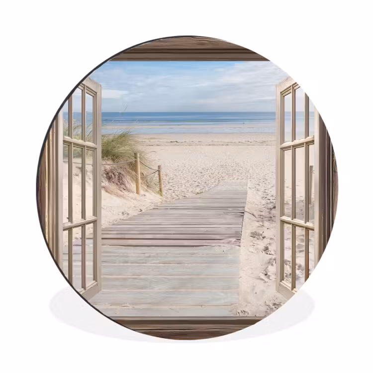 Doorkijk - Strand - Duinen - Pad - Landschap Wandcirkel aluminium klein -3d