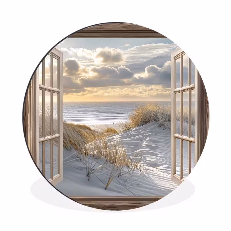 Doorkijk - Strand - Duinen - Zee - Natuur Wandcirkel aluminium klein -3d