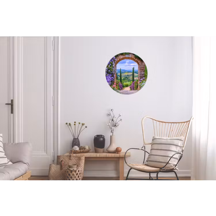 Doorkijk - Toscane - Landschap - Poort Wandcirkel aluminium klein -woonkamer