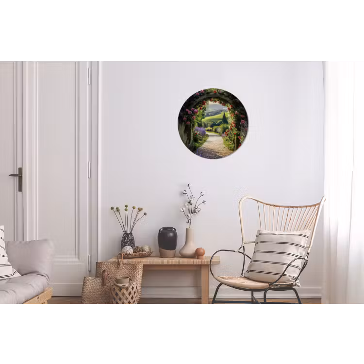 Doorkijk - Tuinboog - Bloemen - Natuur - Pad Wandcirkel aluminium klein -woonkamer