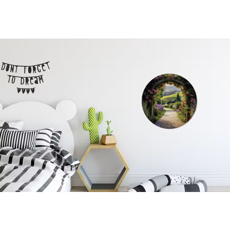 Doorkijk - Tuinboog - Bloemen - Natuur - Pad Wandcirkel aluminium klein -kinderkamer
