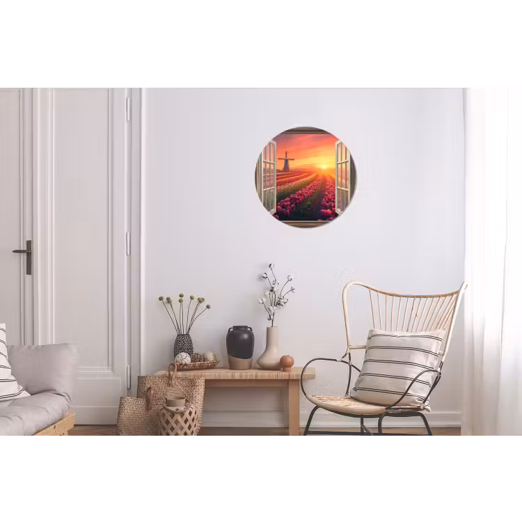 Doorkijk - Tulpen - Zonsondergang - Bloemen - Kleurrijk Wandcirkel aluminium klein -woonkamer